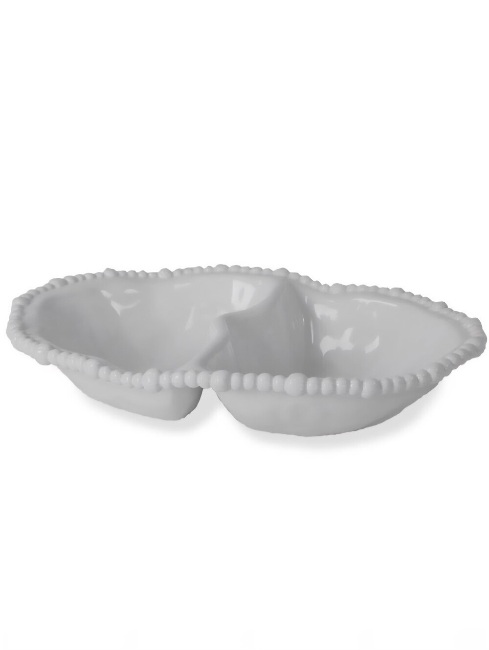 Beatriz Ball Vida Alegria Double Dip White Divided Serving Dish Beaded Rim - Picture 3 of 14